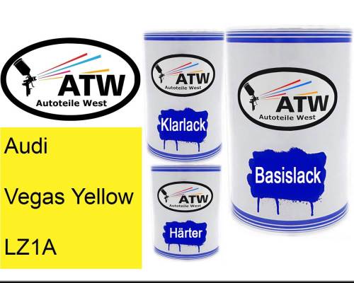 Audi, Vegas Yellow, LZ1A: 500ml Lackdose + 500ml Klarlack + 250ml Härter - Set, von ATW Autoteile West.